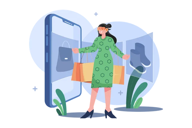 Woman shopping into metaverse  Illustration