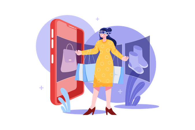 Woman shopping into metaverse  Illustration