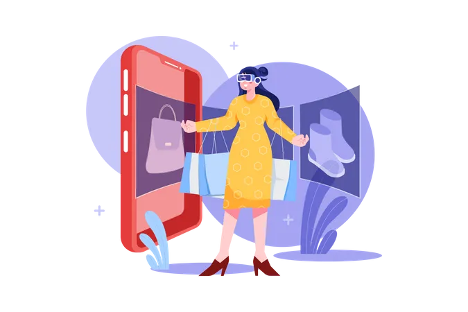 Woman shopping into metaverse  Illustration