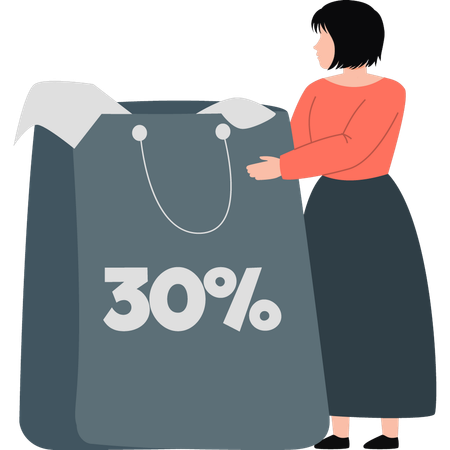 Woman shopping on 30 percentage discount  Illustration