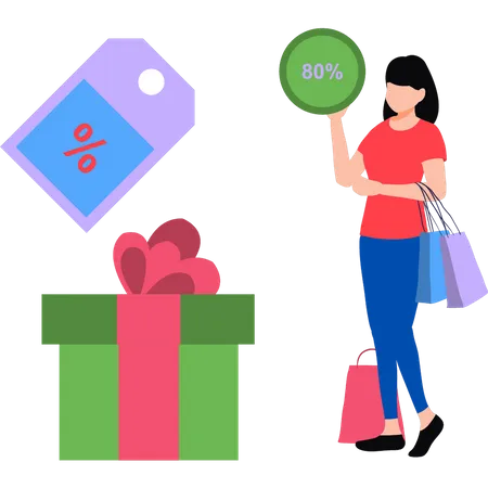 Woman shopping on 80% sale  Illustration