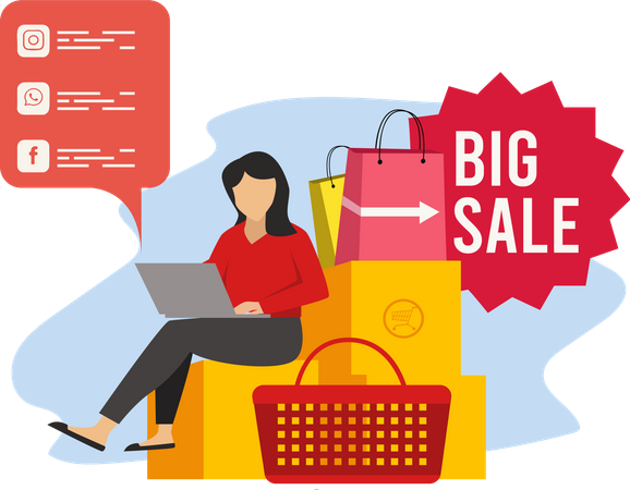 Woman shopping on big sale  Illustration