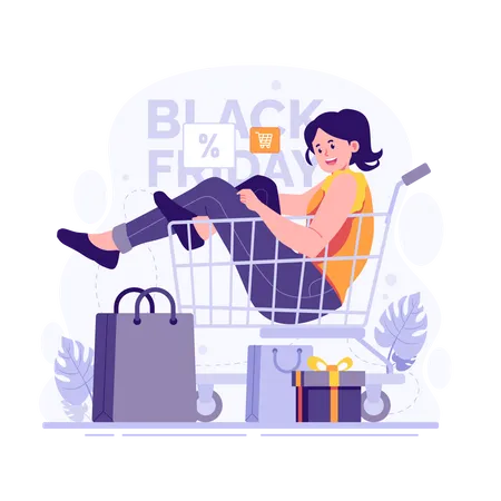 Woman shopping on black friday  Illustration