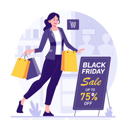 Woman shopping on black friday  Illustration