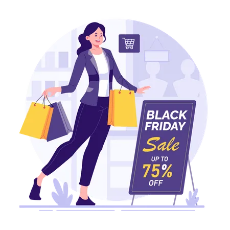 Woman Shopping On Black Friday Illustration Illustration