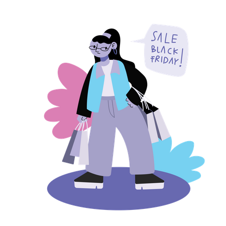 Woman shopping on black friday sale  Illustration