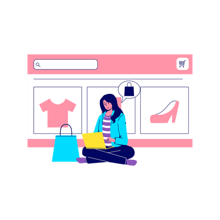 Woman Shopping on Laptop  Illustration