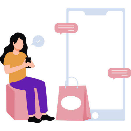 Woman shopping on mobile  Illustration