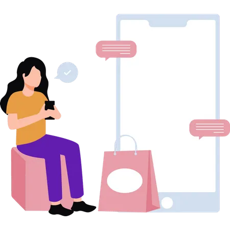 Woman shopping on mobile  Illustration