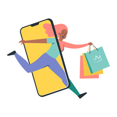 Woman Shopping On Mobile  Illustration