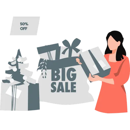 The Girl Is Shopping On Sale Illustration