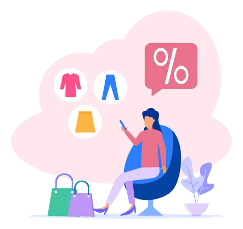 Woman Shopping On Sale Illustration
