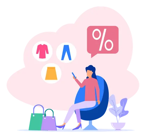 Woman Shopping On Sale  Illustration