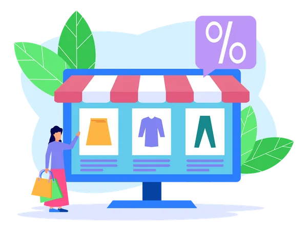 Woman Shopping On Sale  Illustration