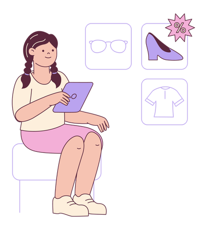 タブレットで買い物をする女性  イラスト