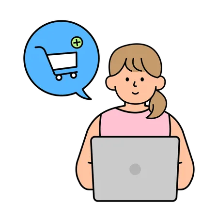 Woman Is Currently Shopping Online Simple Vector Illustration