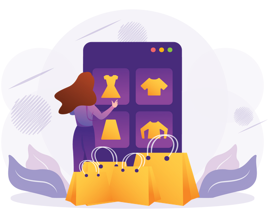 Woman Shopping Online  Illustration