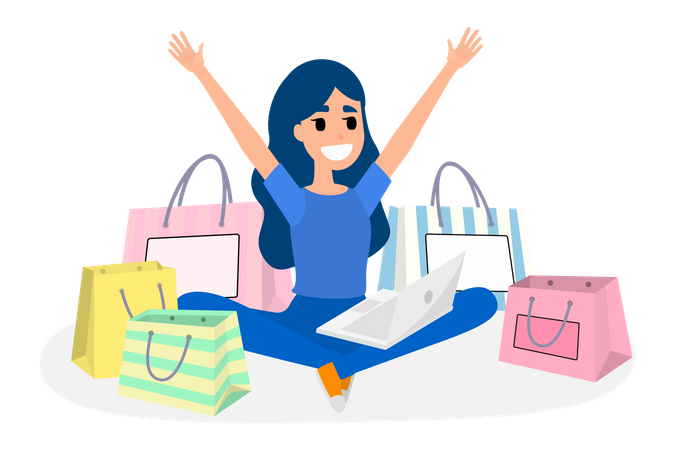 Woman Shopping Online Illustration
