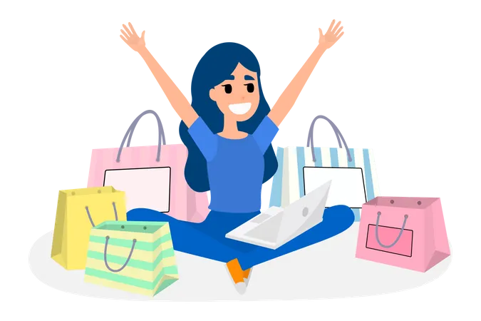 Woman Shopping Online Illustration