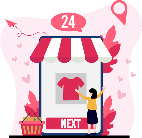 Woman shopping online  イラスト