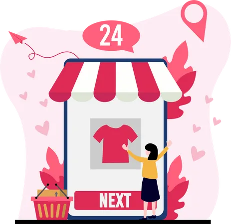 Woman shopping online  イラスト