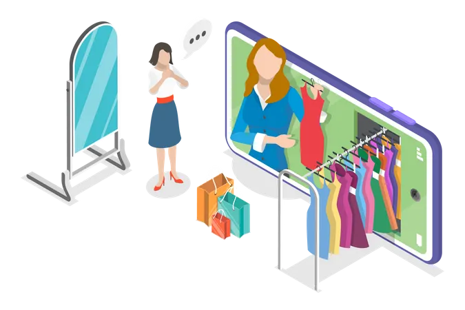 3 D Isometric Flat Vector Conceptual Illustration Of Online Personal Shopper Fashion Consultant Service イラスト