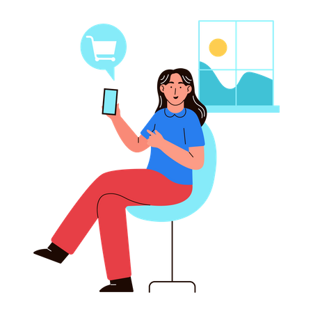 Woman shopping online at home  Illustration