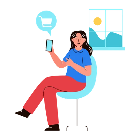 Woman shopping online at home  Illustration
