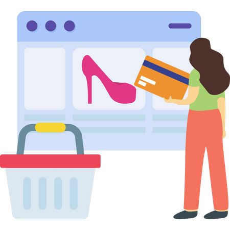 Woman shopping online for footwear Illustration