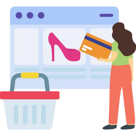 Woman shopping online for footwear  Illustration
