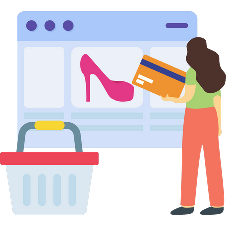 Woman shopping online for footwear  Illustration