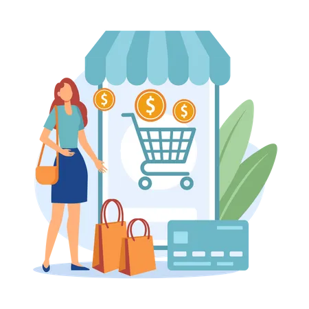 Woman shopping online  Illustration