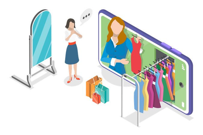 Woman Shopping Online  Illustration