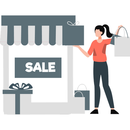 Woman shopping online in sale  Illustration
