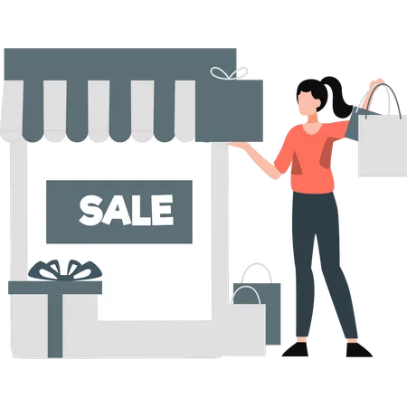 A Girl Is Shopping Online In Sale Illustration