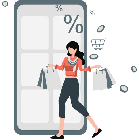 Woman shopping online on sale  Illustration