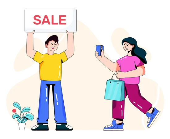 Woman shopping online on sale  イラスト