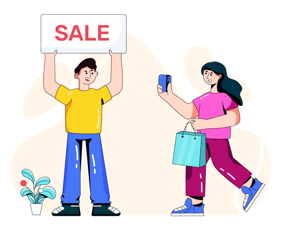 Woman shopping online on sale  Illustration