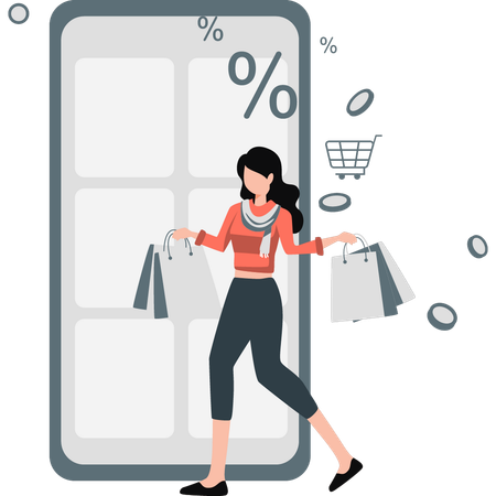 Woman shopping online on sale  Illustration