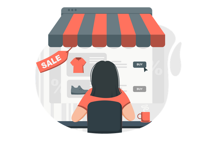 Woman shopping online on sale  Illustration