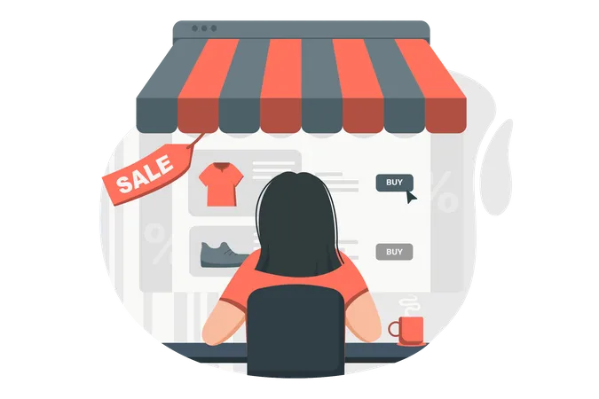 Woman shopping online on sale  Illustration