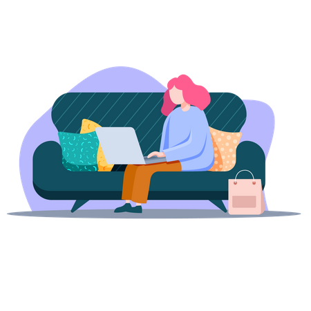 Woman Shopping Online on Sofa  Illustration