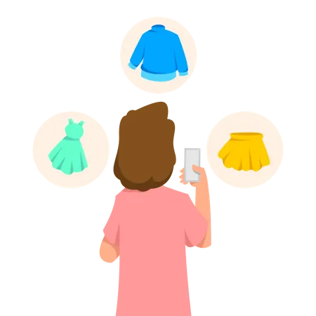 Woman shopping online using smartphone app  Illustration