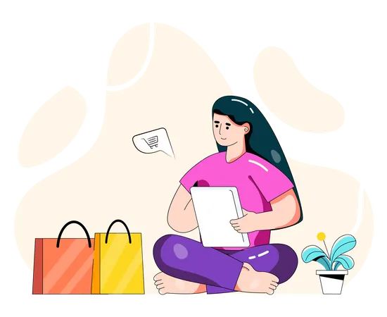 Woman shopping online using tablet  イラスト