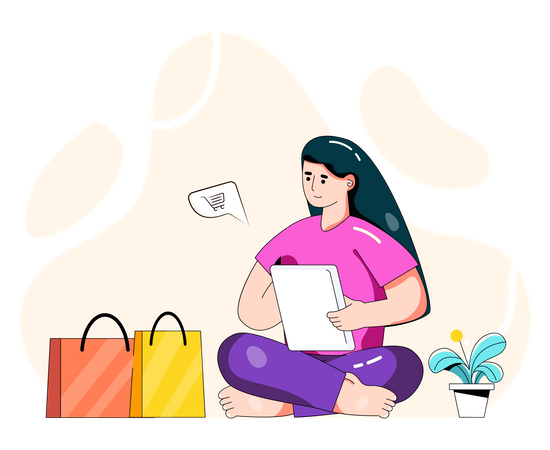 Woman shopping online using tablet  Illustration