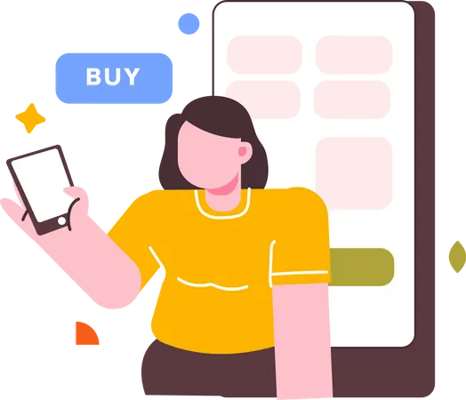 Woman shopping online via ecommerce app  Illustration