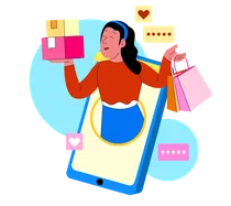 Woman Shopping Online with Boxes and Bags