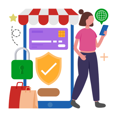 Woman Shopping Securely  Illustration