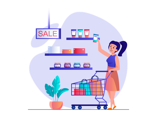 Woman shopping skin care Product Illustration