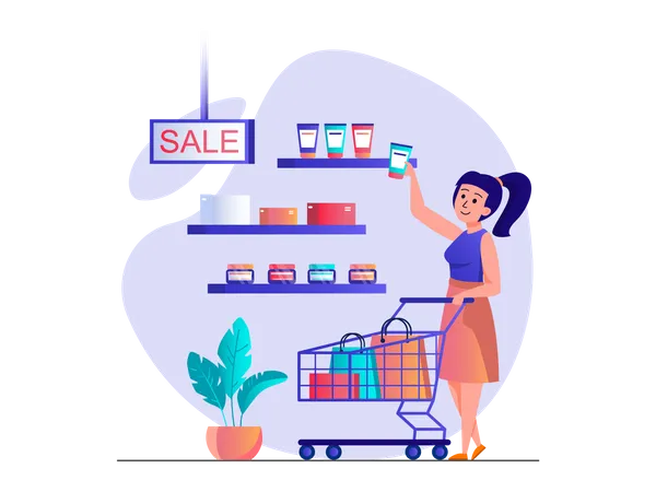 Woman shopping skin care Product  Illustration